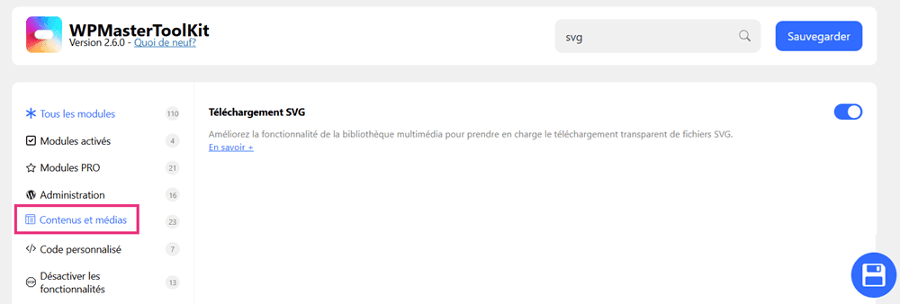 Autoriser le téléversement des SVG avec le module de WPMasterToolKit