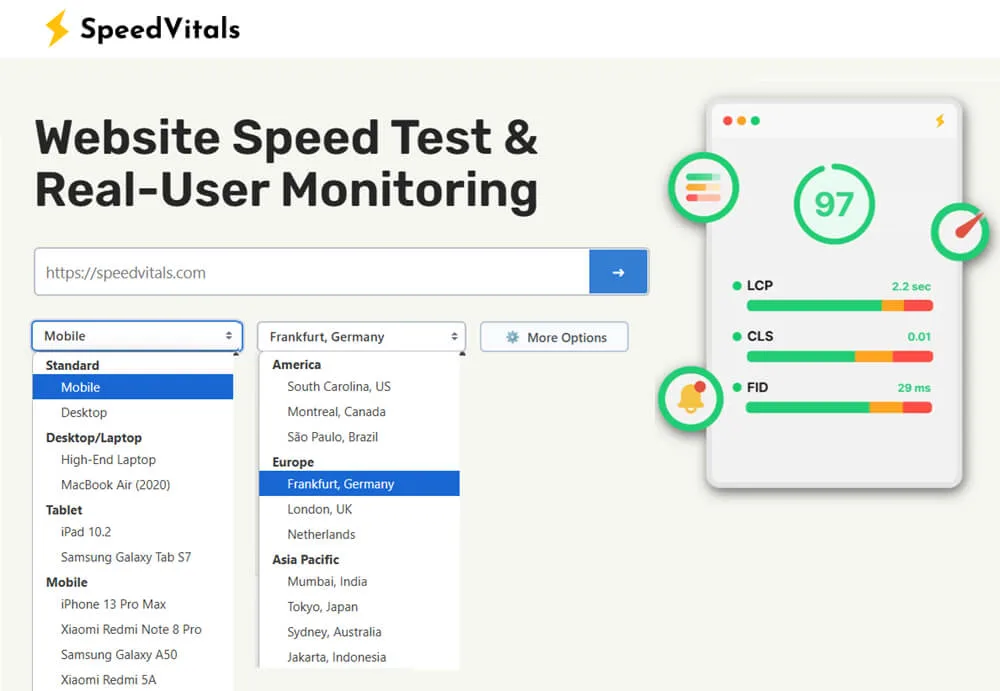 SpeedVitals outil de test de vitesse de site Web