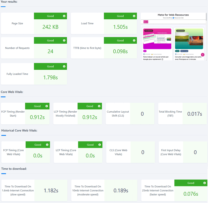 Résultats du test de performance Site Speed Bot Website Résultats du test de performance Site Speed Bot Website