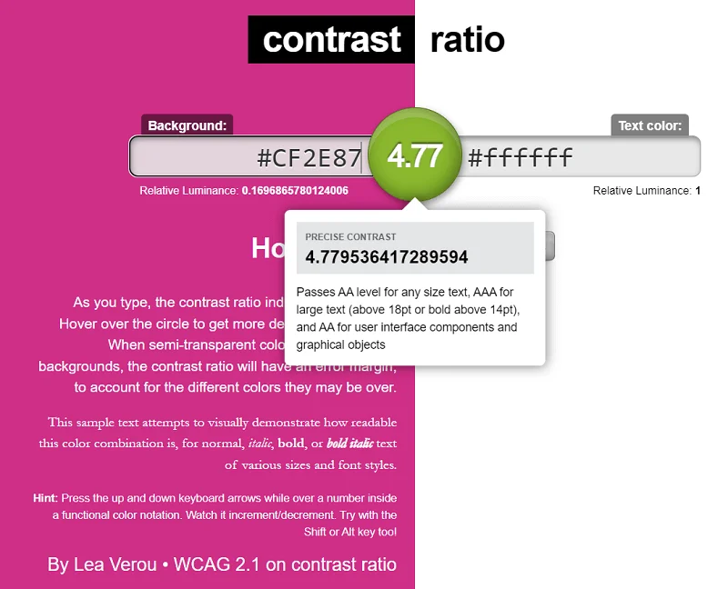 contrast ratio test minimaliste