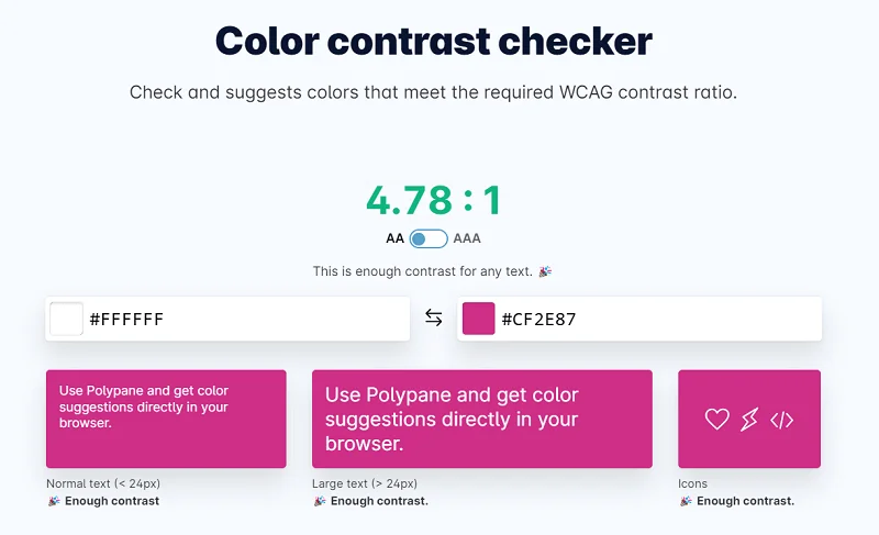polypane color contrast checker