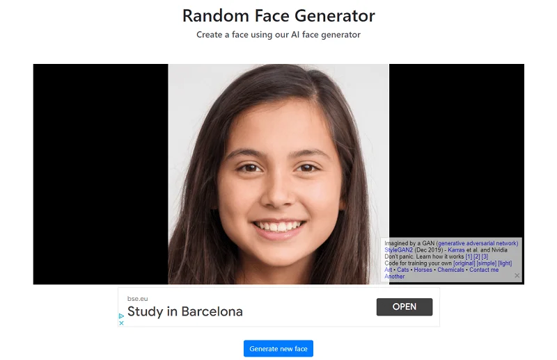 random face generator générateur de photos de personas par l'IA