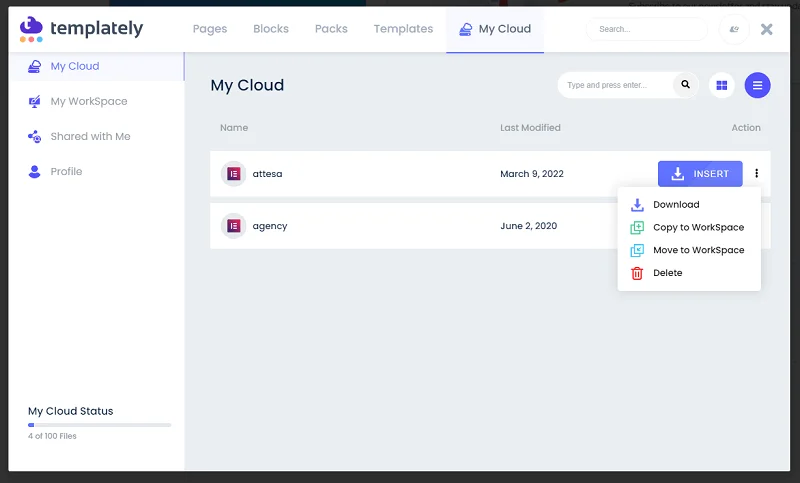 templates que vous avez enregistrés dans My Cloud templately templates que vous avez enregistrés dans My Cloud templately