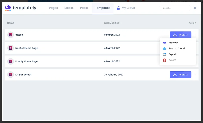 parcourir les templates que vous avez enregistrés dans les modèles Elementor parcourir les templates que vous avez enregistrés dans les modèles Elementor