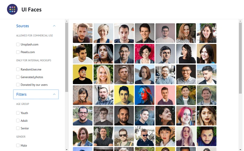 UI Faces agrégateur de sites de portraits de personnes