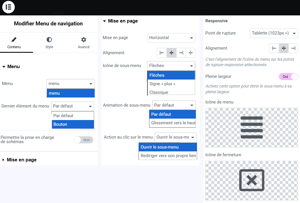 paramétrage menu header elementor paramétrage menu header elementor