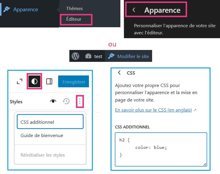 CSS personnalisé via l'éditeur d'un thème WordPress FSE