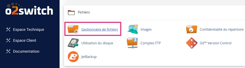 accès gestionnaire de fichiers cPanel o2switch accès gestionnaire de fichiers cPanel o2switch