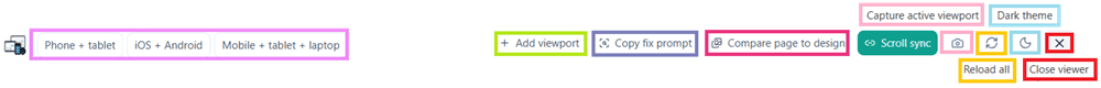 Mobile View & Responsive Tester barre d'outils supérieure