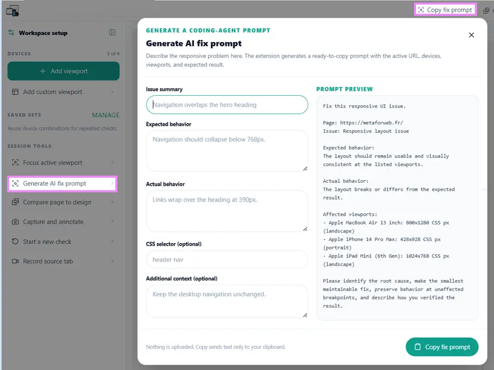 Générer un prompt à copier dans un outil de correction de code IA