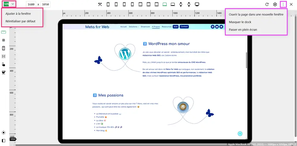 Viewport Resizer autres actions possibles