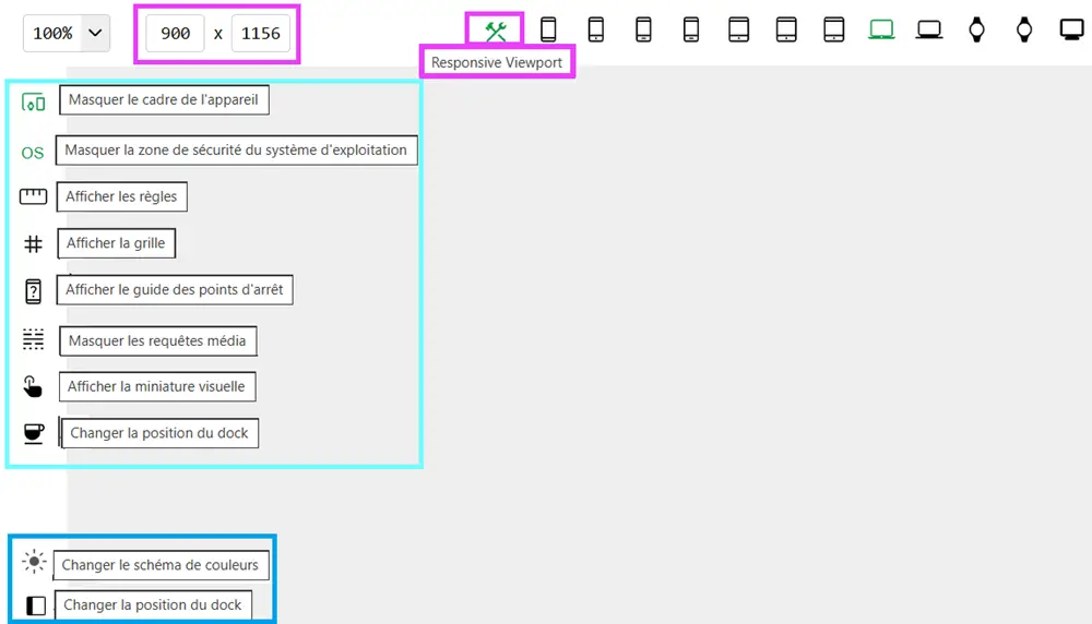 Afficher ou masquer des fonctionnalités pour test responsive dans Viewport Resizer