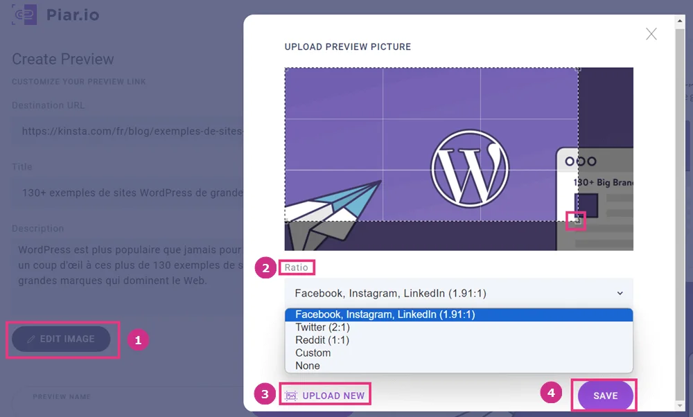 Piar.io modifier image partage réseaux sociaux