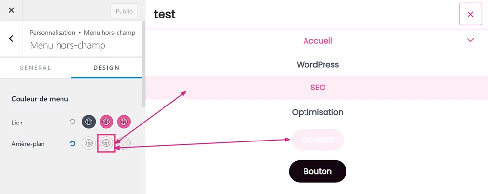 Problème de couleur au survol dans le menu mobile avec le thème WordPress Astra