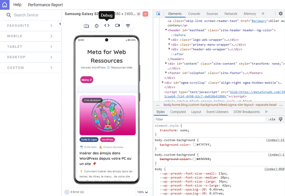 Utiliser les chrome DevTools lors du test site responsive en local