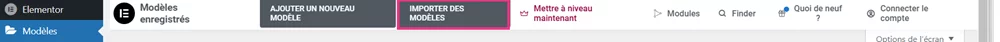 Importer modèles Elementor via le tableau de bord WordPress