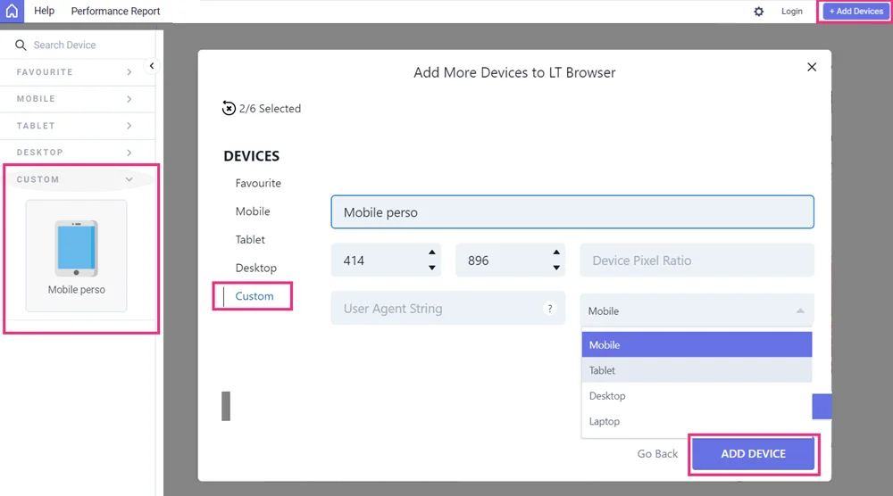 Ajouter un appareil personnalisé pour tester le responsive d'un site sur PC avec LT Browser