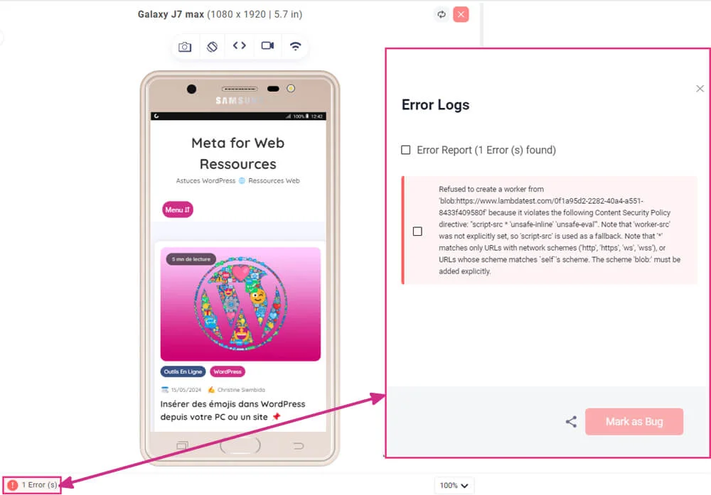 Rapport d'erreur LT Browser 2.0