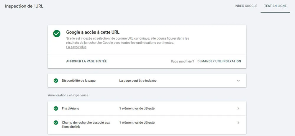L'article peut être indexé, car Google a accès à l'URL