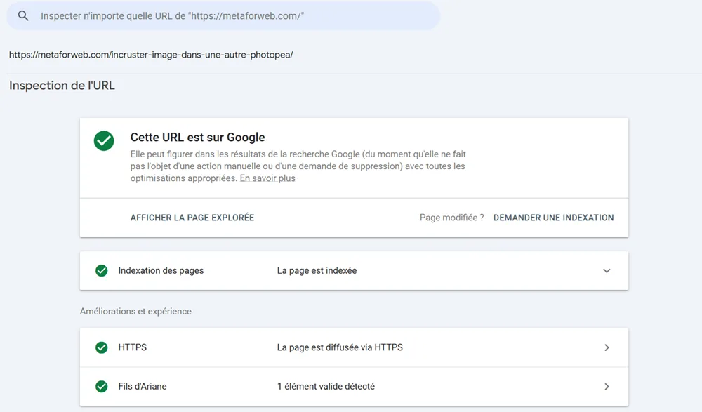 URL indexée sur Google
