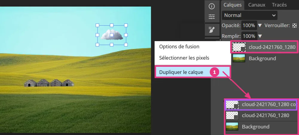 Dupliquer le calque de la première image incrustée avec Photopea Dupliquer le calque de la première image incrustée avec Photopea