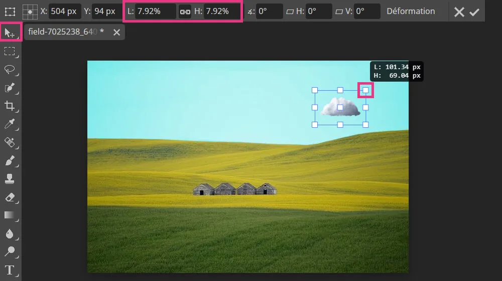 Ajuster la taille et déplacer l'image incrustée avec Photopea Ajuster la taille et déplacer l'image incrustée avec Photopea
